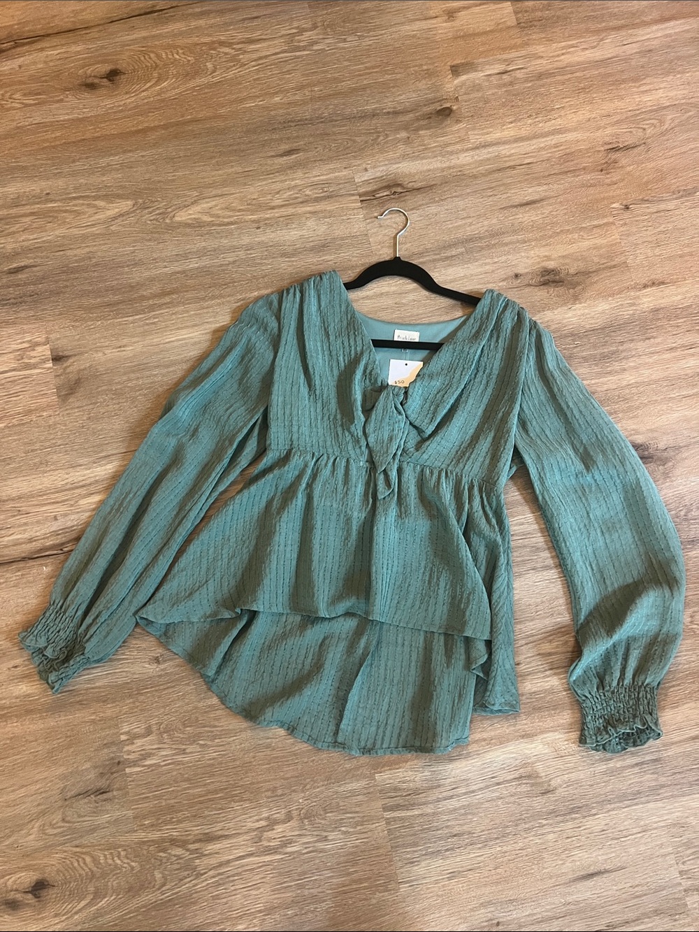 Peach Love California Sage Green Tie-Front Peasant Top